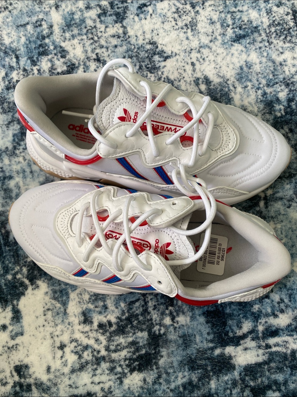 adidas women White Sneakers with Red and Blue Stripes